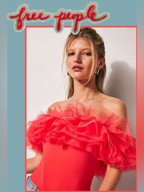 New Free People Intimately Big Love Bodysuit Bright Coral Small